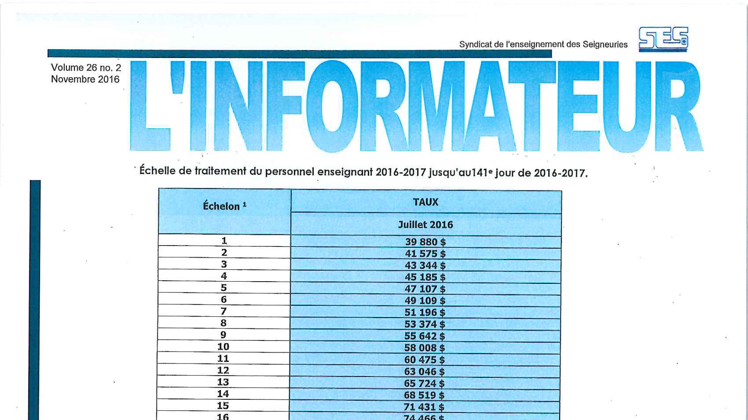 L’Informateur – Novembre 2016 – Volume 26 no. 2