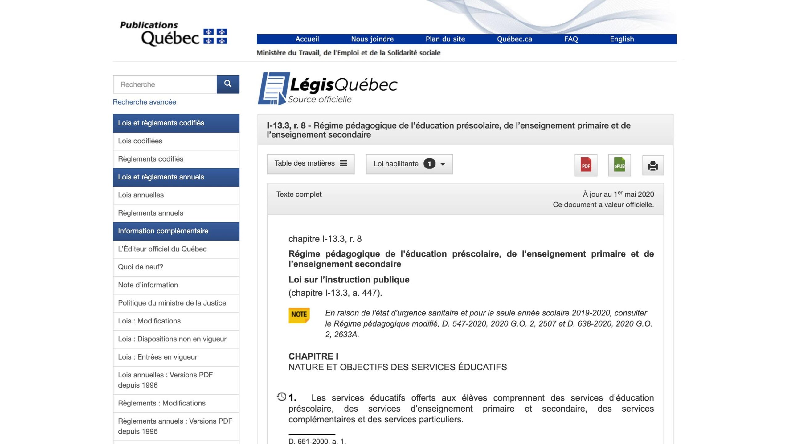 Régime pédagogique de l’éducation préscolaire, de l’enseignement primaire et de l’enseignement secondaire
