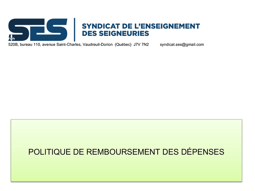 Politique de remboursement des dépenses