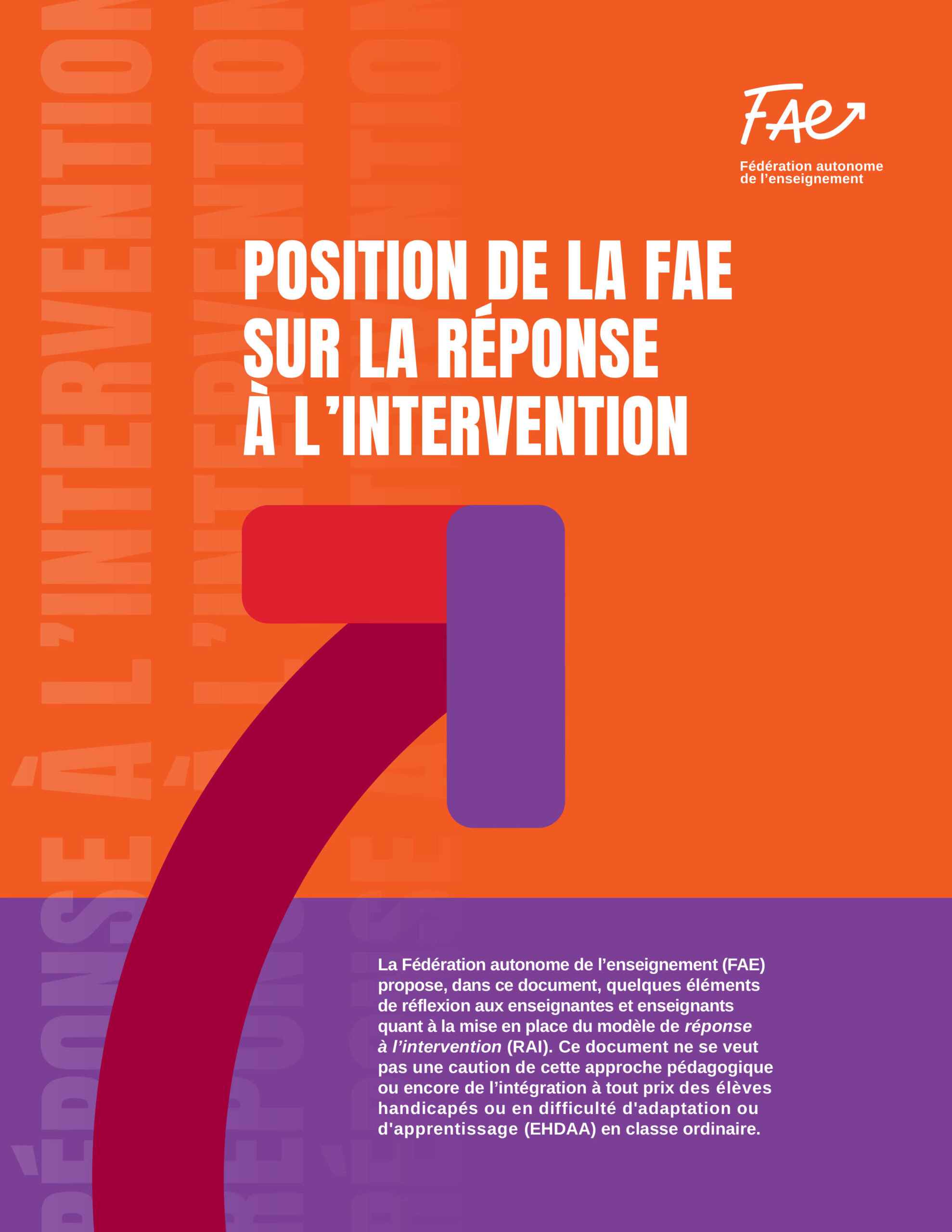 POSITION DE LA FAE SUR LA RÉPONSE À L&rsquo;INTERVENTION