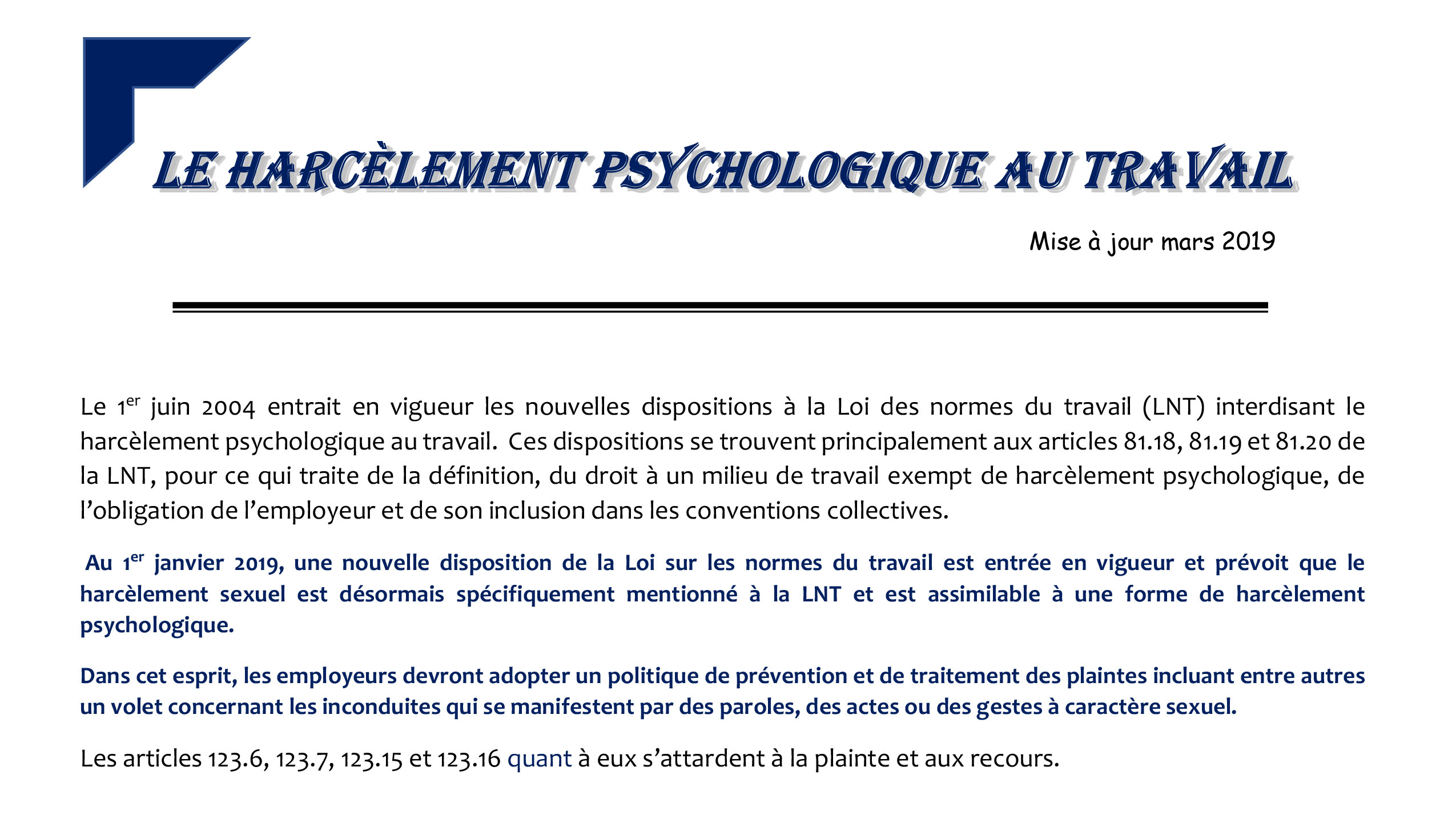 Harcèlement psychologique au travail