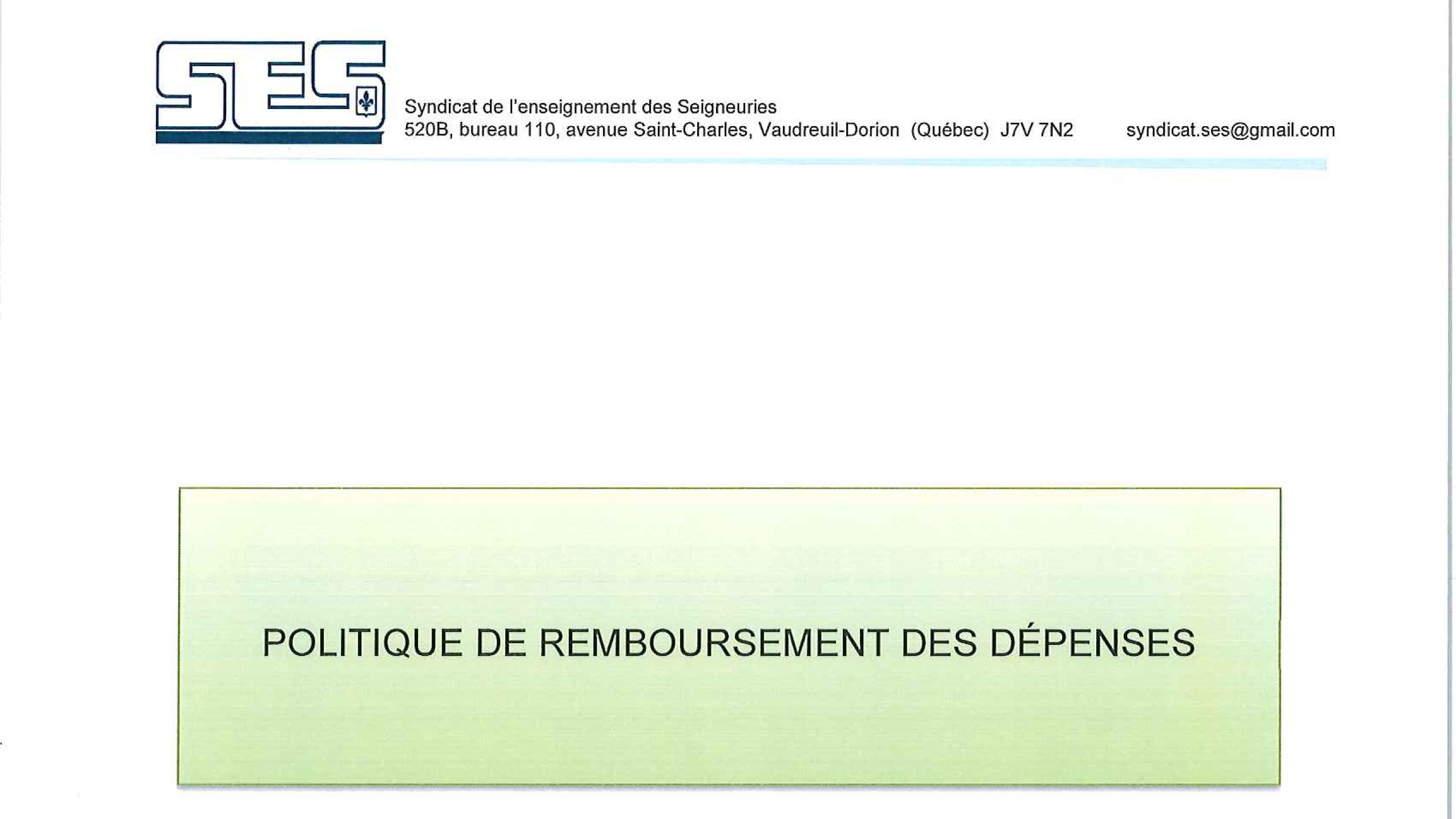 Politique de remboursement des dépenses