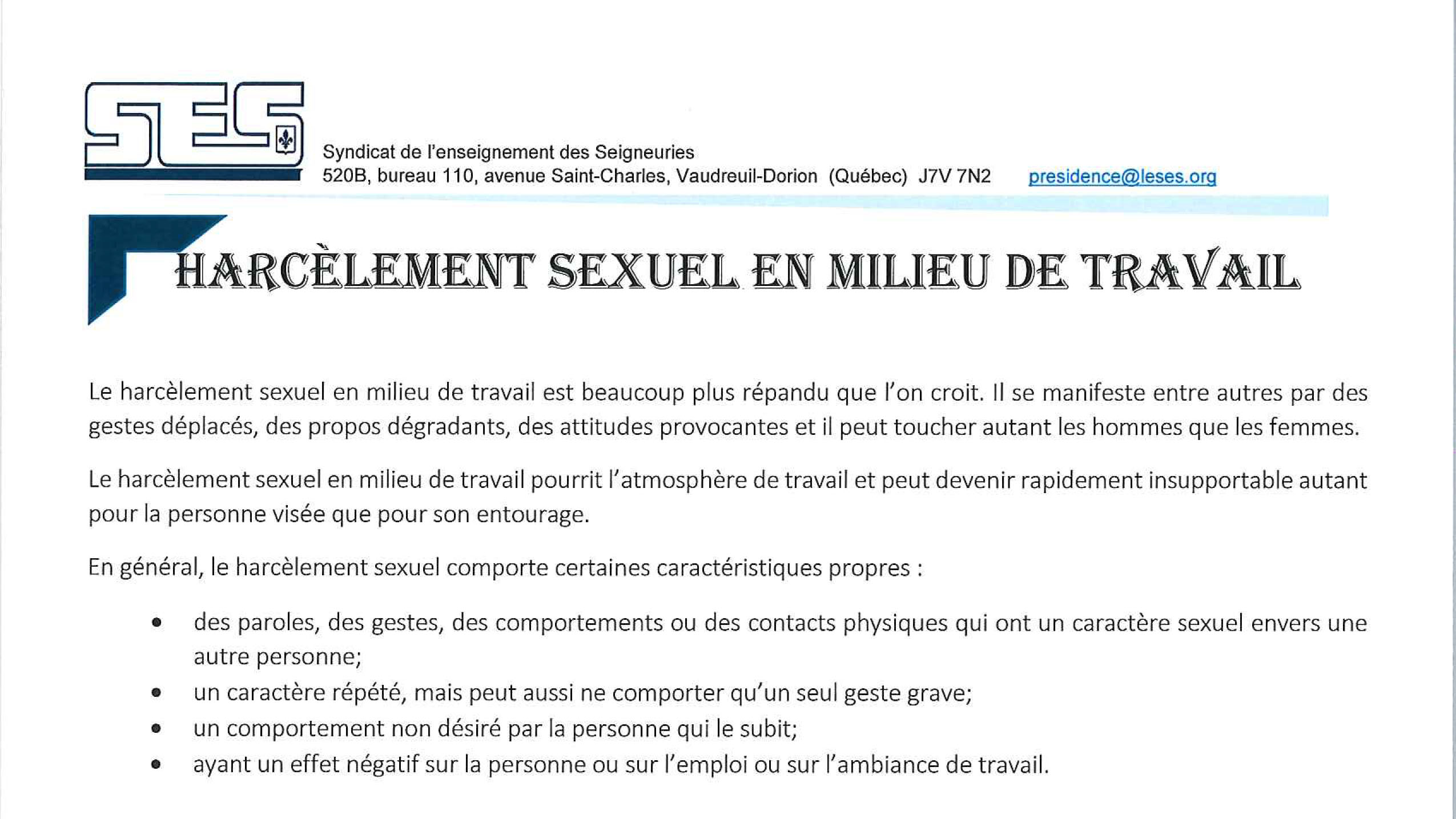 Harcèlement sexuel en milieu de travail