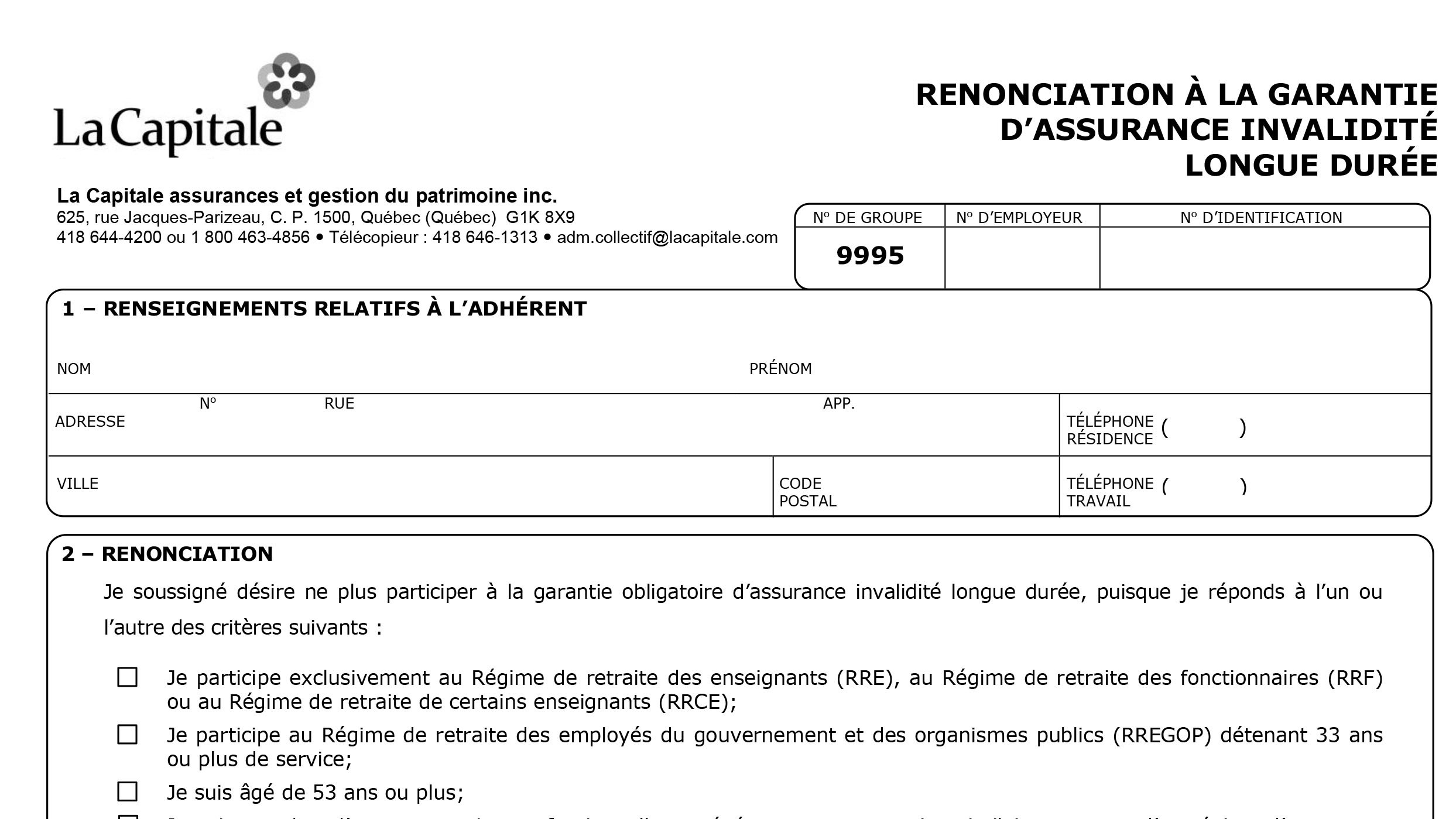 Renonciation à la garantie d&rsquo;assurance invalidité longue durée