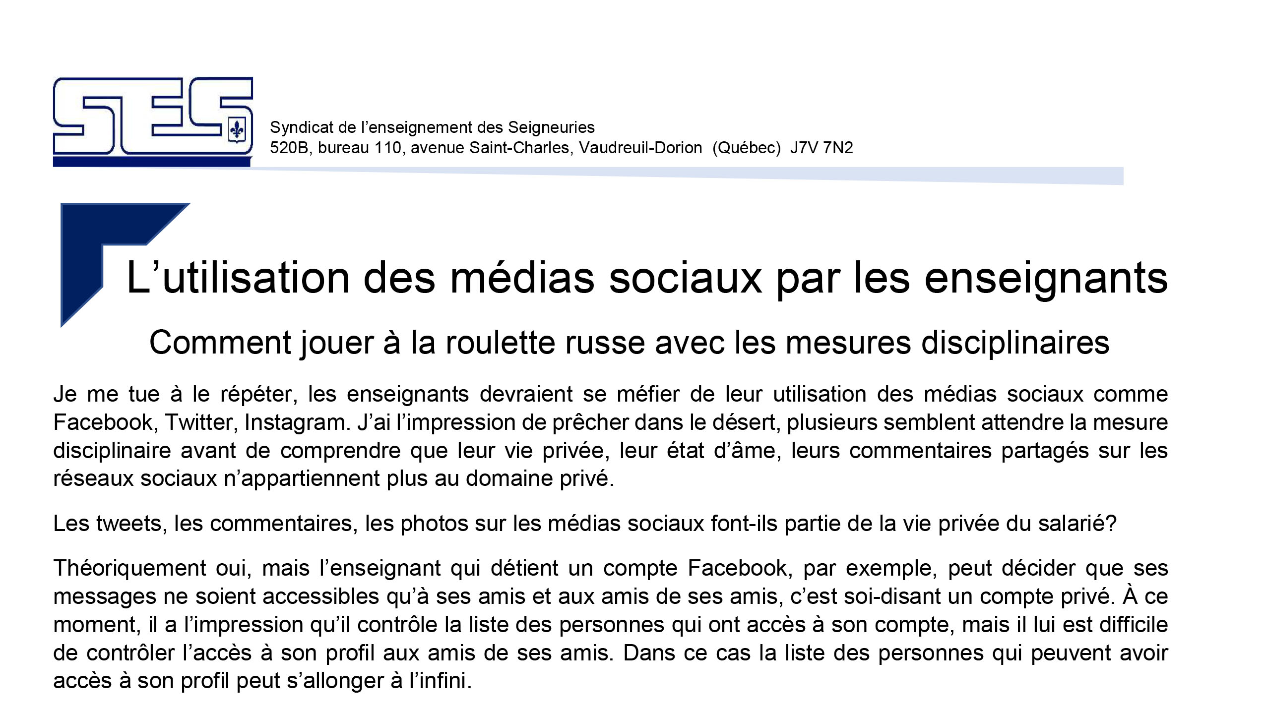 Utilisation des médias sociaux par les enseignants