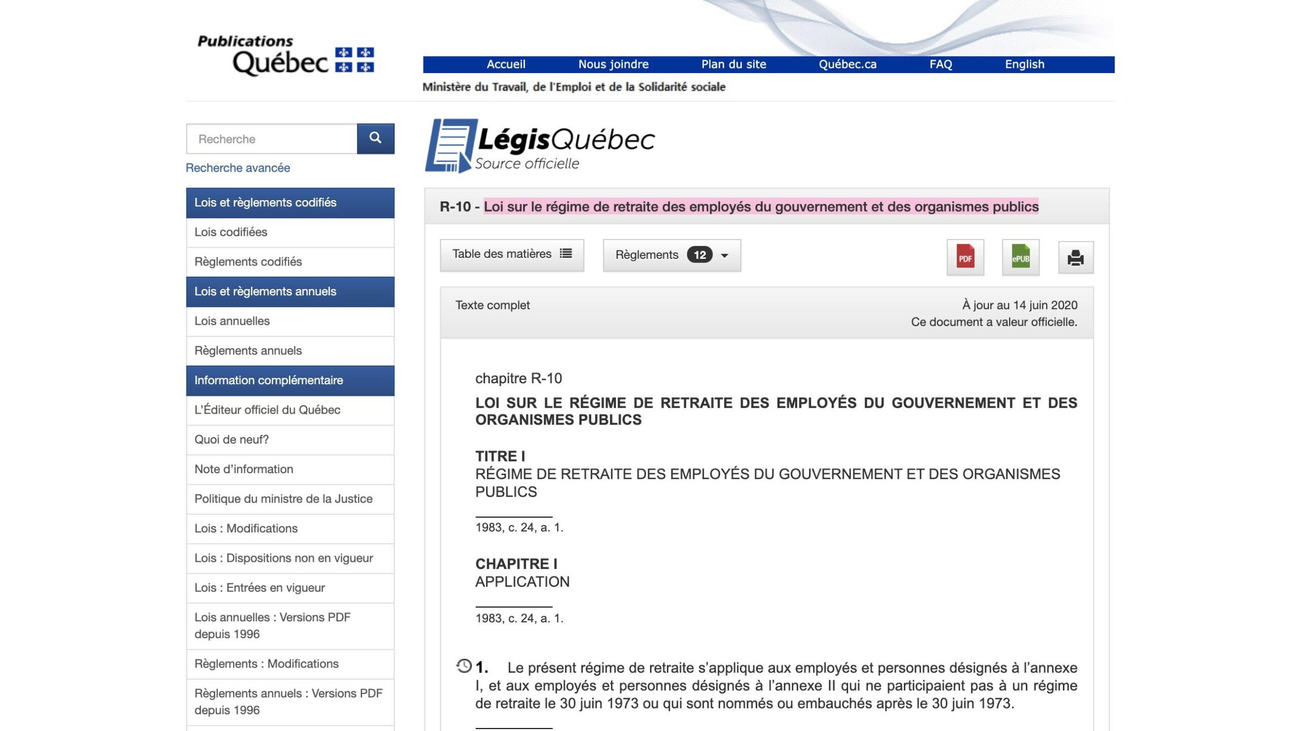 Loi sur le régime de retraite des employés du gouvernement et des organismes publics