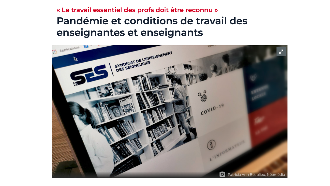 Pandémie et conditions de travail des enseignantes et enseignants