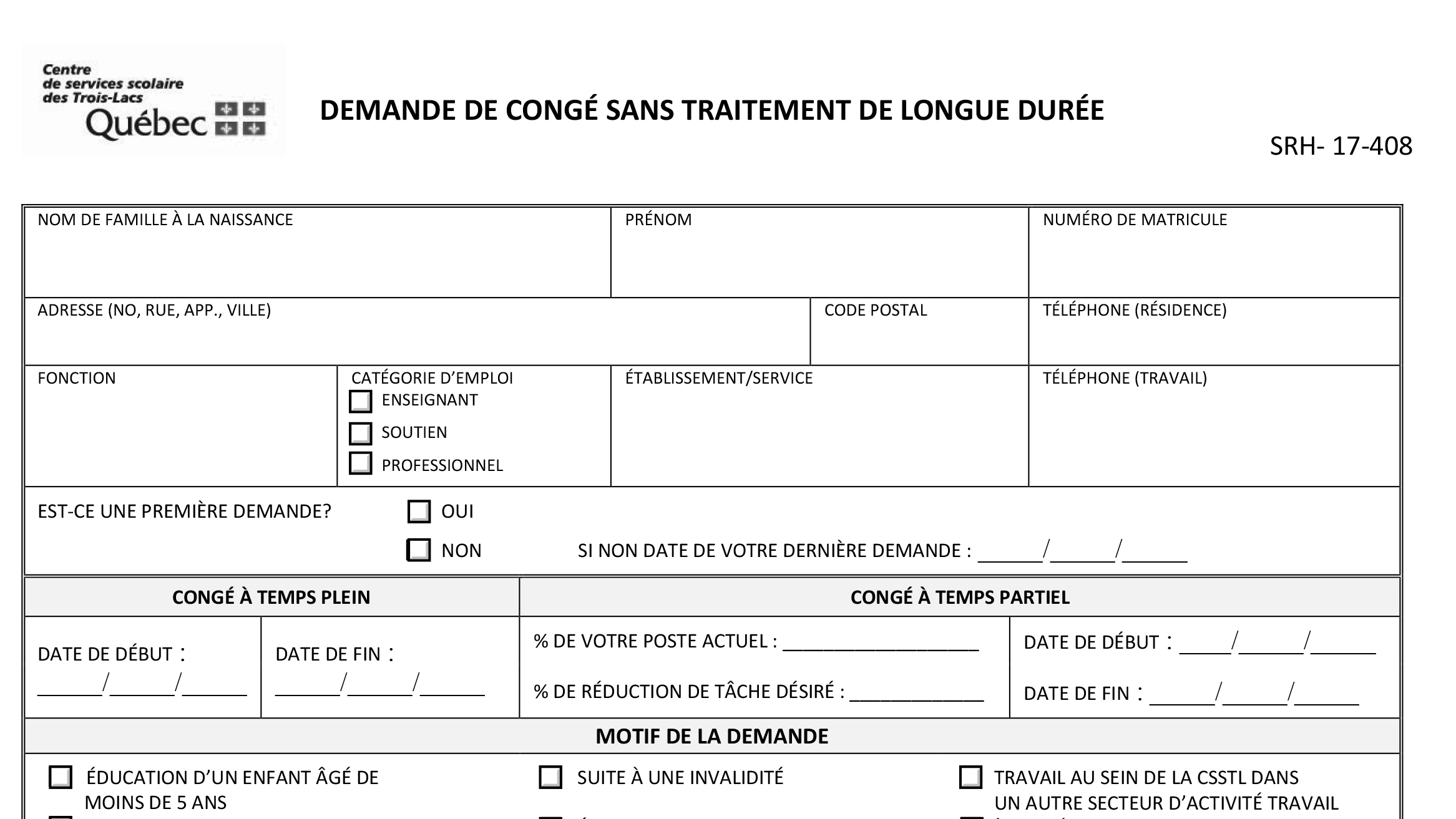 Demande de congé sans traitement longue durée