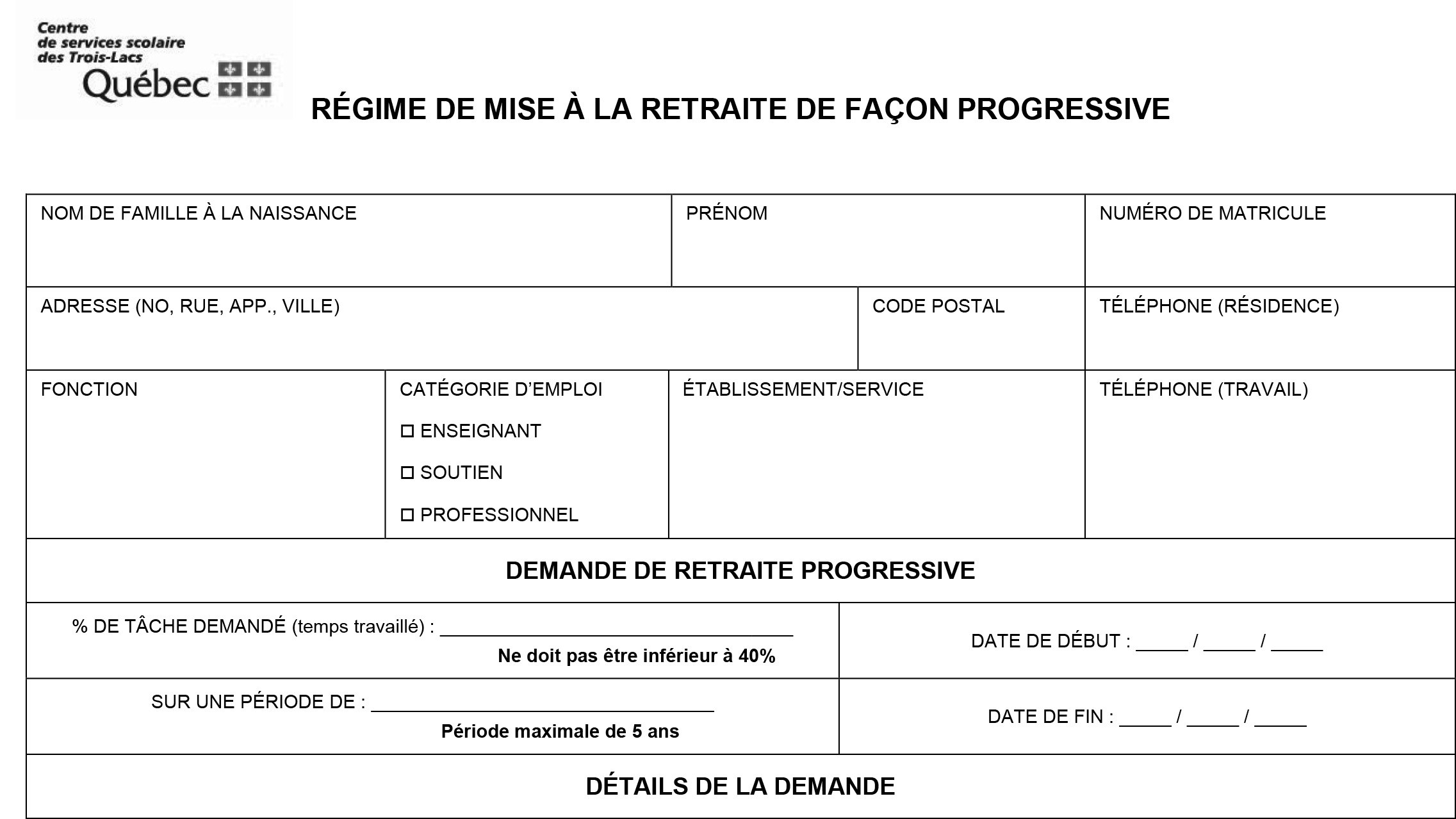 Demande de retraite progressive