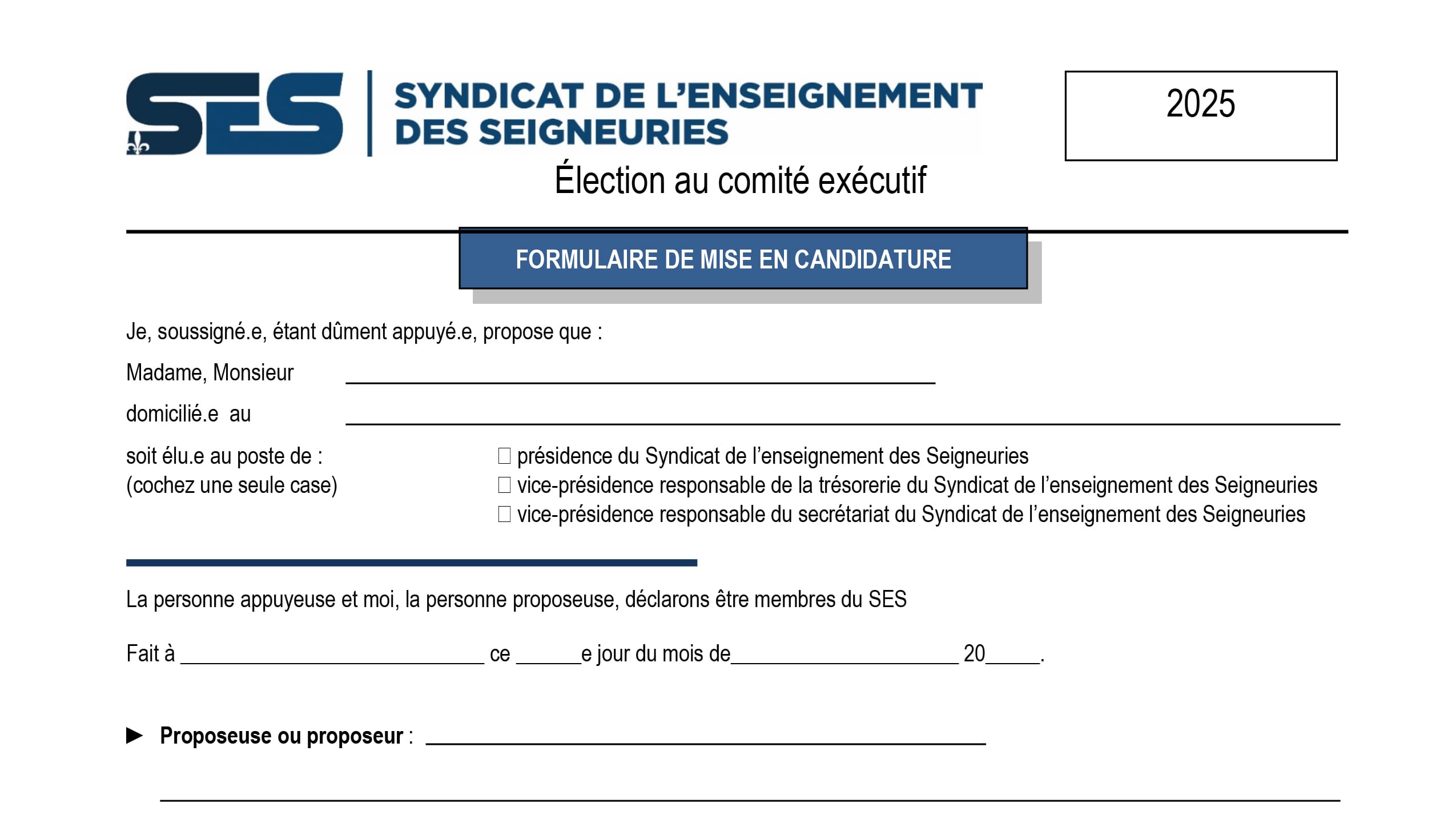 Formulaire de mise en candidature