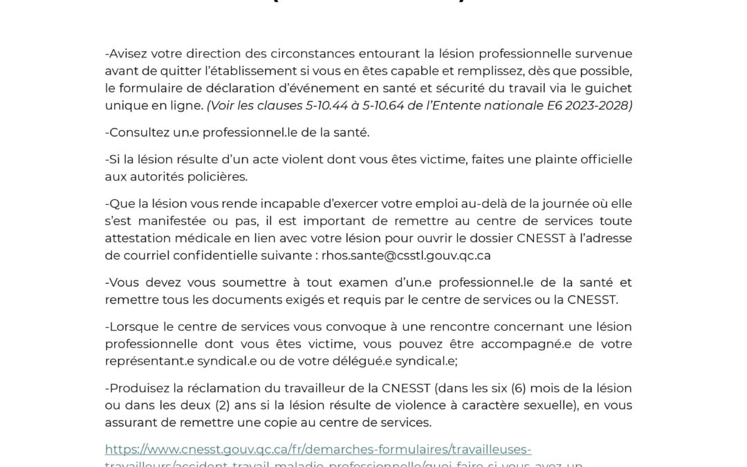 Procédure à suivre lors d’une lésion professionnelle