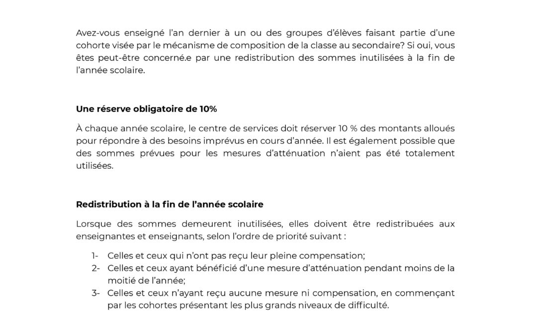 Annexe LXX – Distribution des sommes non utilisées