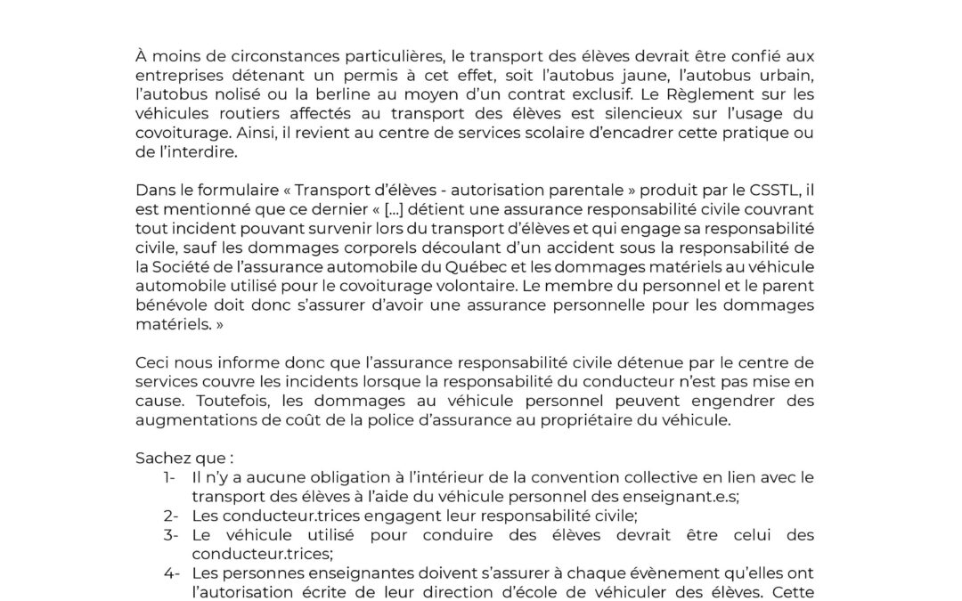Transporter des élèves avec son véhicule ?