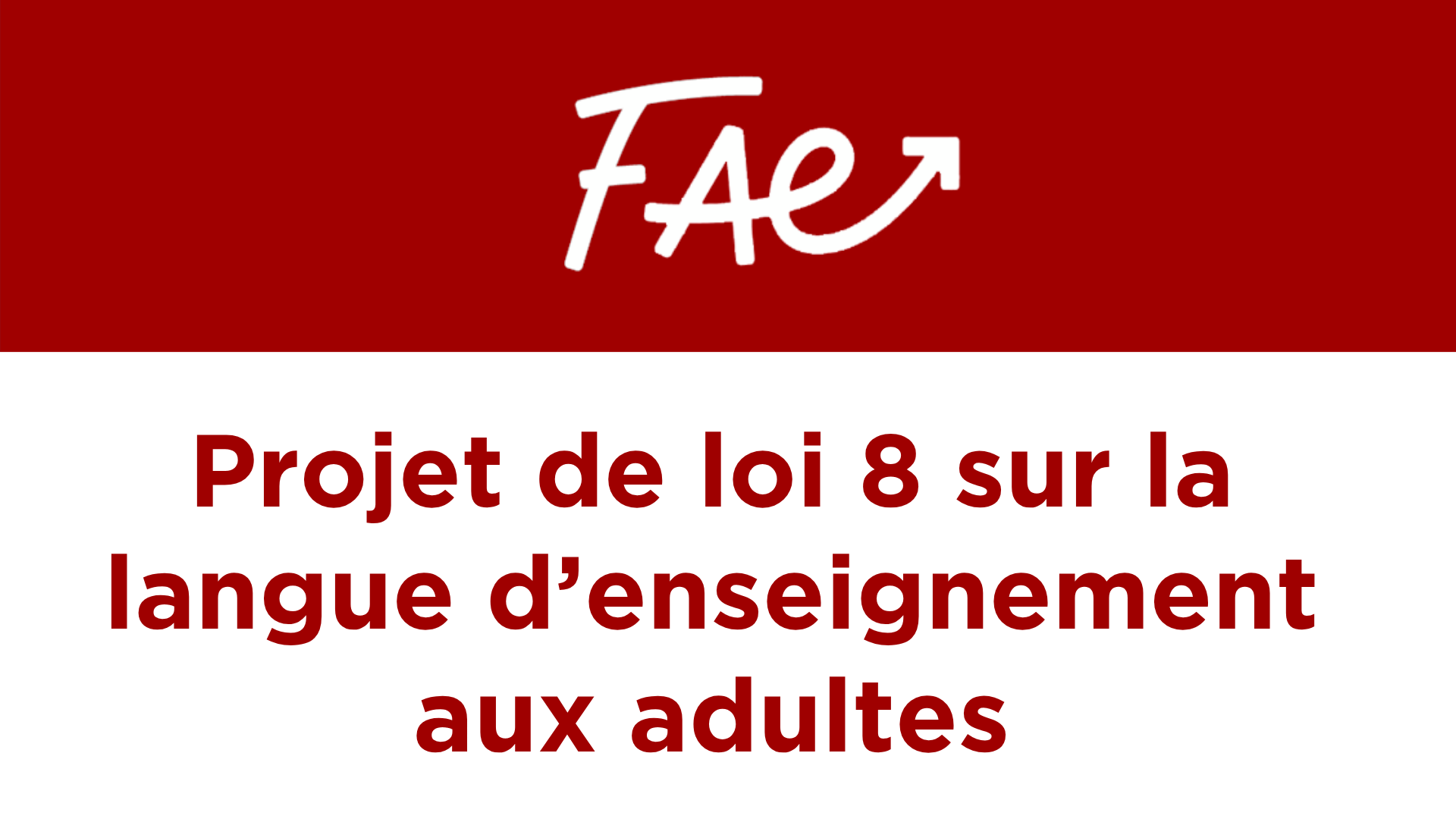 Communiqué FAE – Projet de loi no 8 sur la langue d’enseignement aux adultes
